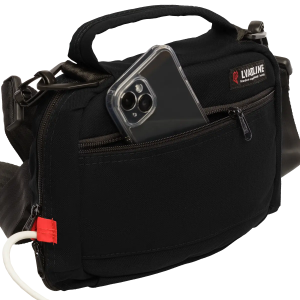 Hochwertige, wasserabweisende LVAD‑Tasche aus Kodura für HeartMate II/III. Mit Innenfächern für Batterien und Controller, sicher
